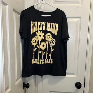 Grey Black Short Sleeve Tee with Happy Mind Graphic Design size XL